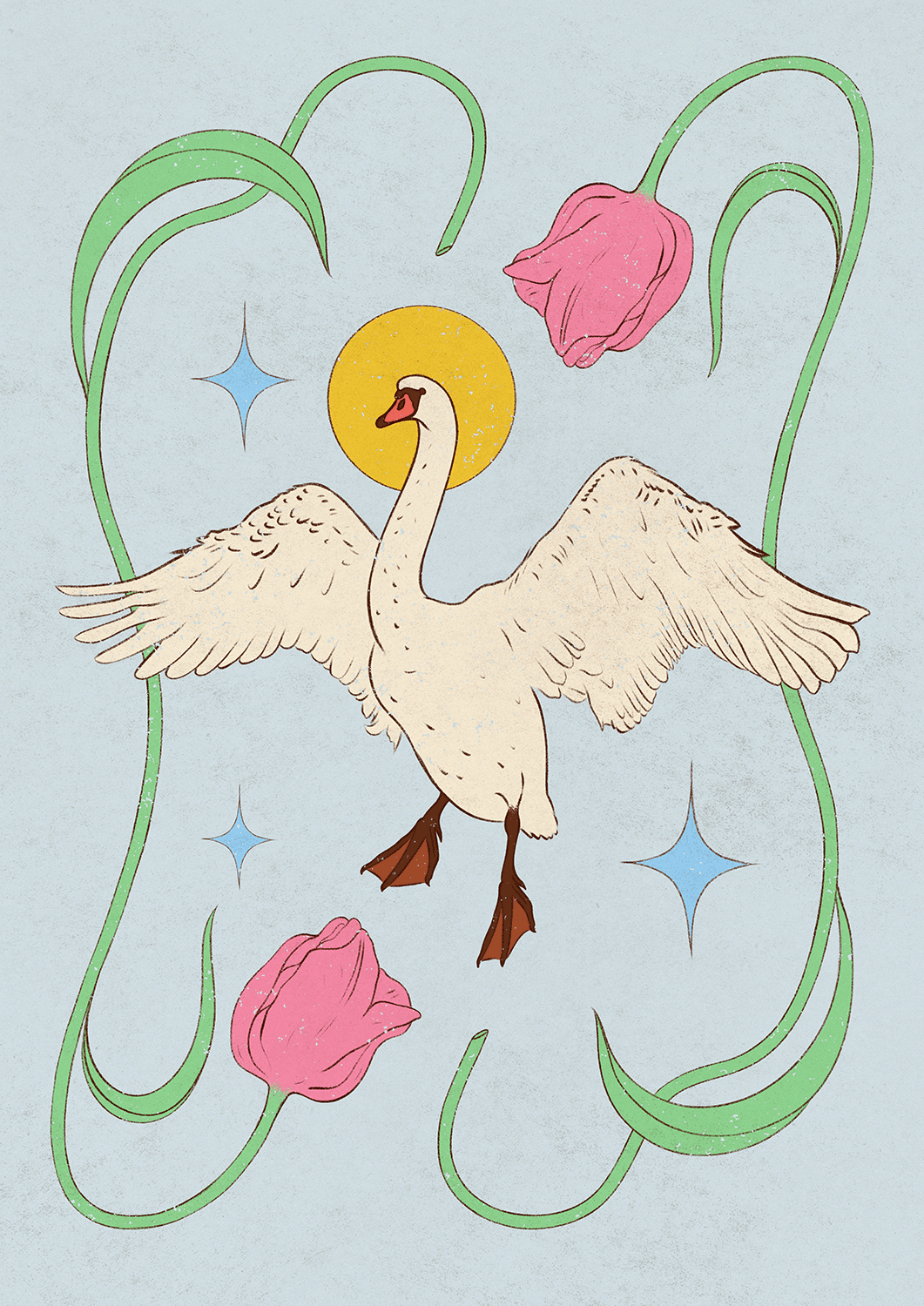 Swan with Tulips (Blue)